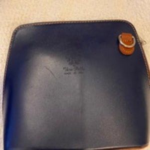 Vera Pelle Navy Blue Made In Italy Crossbody Purse New